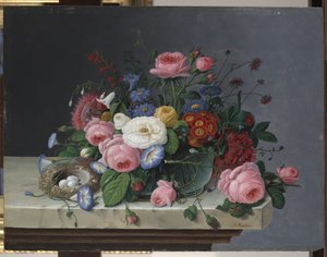 Stilleven met Bloemen en Vogelnest, na 1860